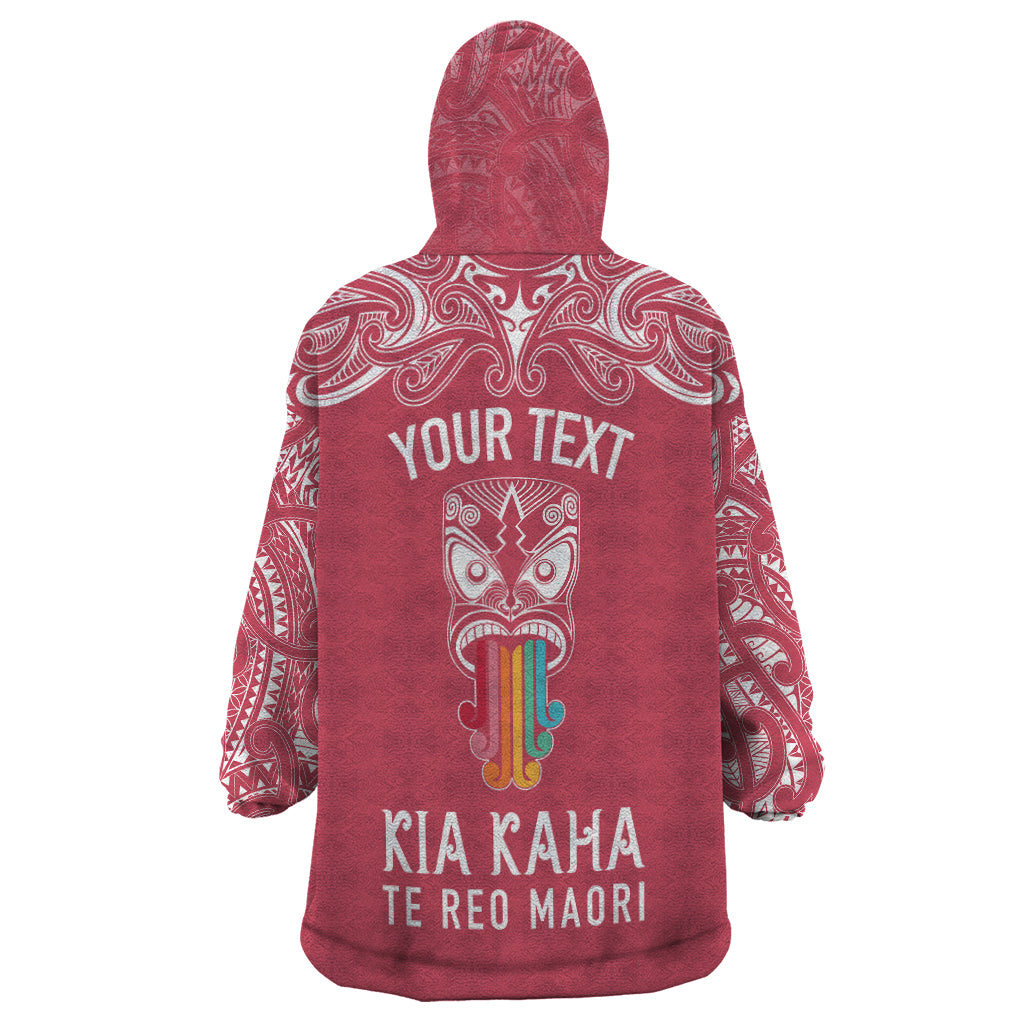 Personalised Kia Kaha Te Reo Maori Wearable Blanket Hoodie Hei Tiki Mix Koru - Pink LT7 - Polynesian Pride