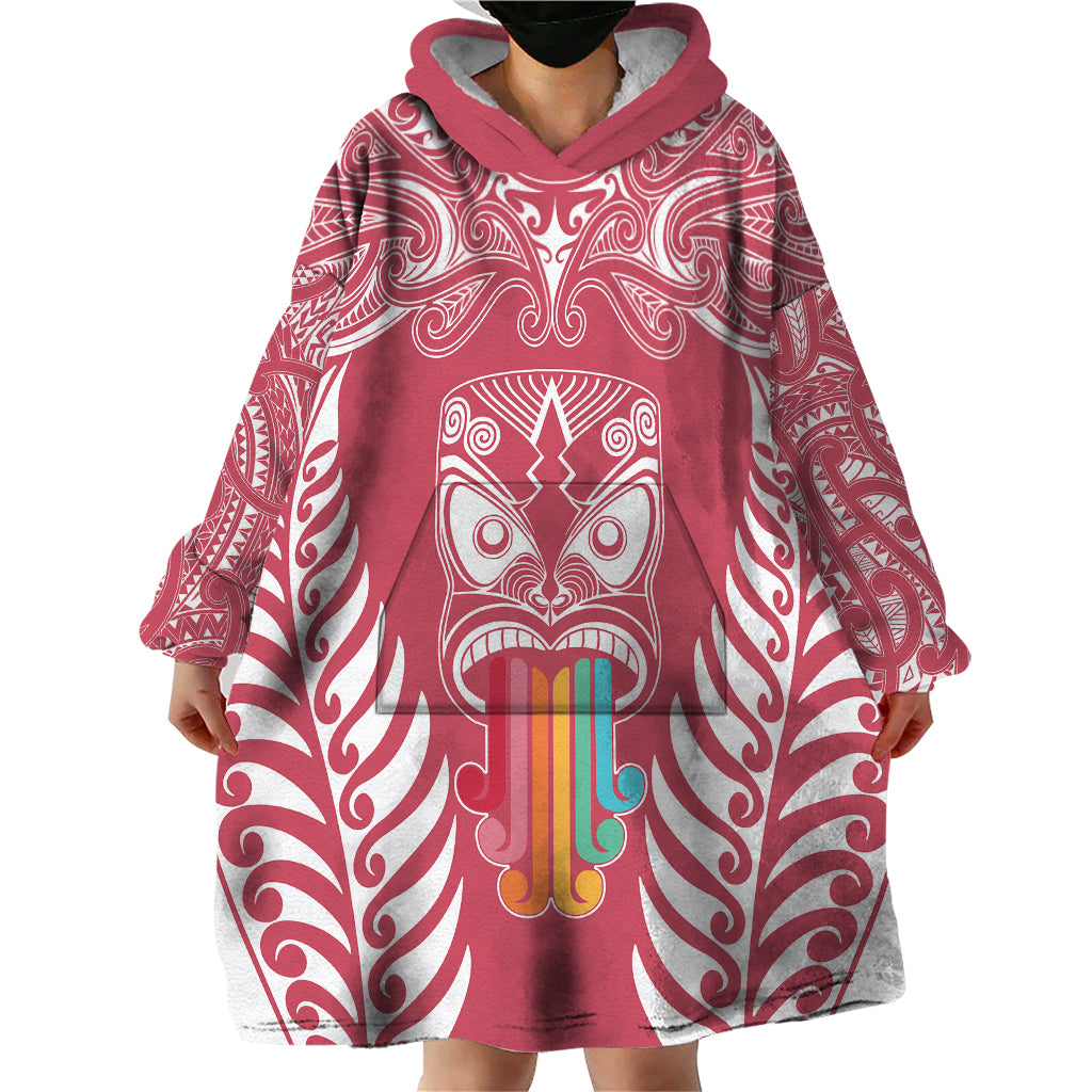 Personalised Kia Kaha Te Reo Maori Wearable Blanket Hoodie Hei Tiki Mix Koru - Pink LT7 - Polynesian Pride