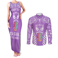 Personalised Kia Kaha Te Reo Maori Couples Matching Tank Maxi Dress and Long Sleeve Button Shirts Hei Tiki Mix Koru - Purple LT7 Purple - Polynesian Pride