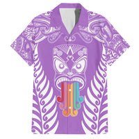 Personalised Kia Kaha Te Reo Maori Family Matching Off Shoulder Long Sleeve Dress and Hawaiian Shirt Hei Tiki Mix Koru - Purple LT7 Dad's Shirt - Short Sleeve Purple - Polynesian Pride