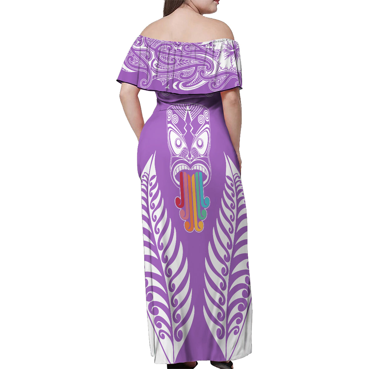 Personalised Kia Kaha Te Reo Maori Family Matching Off Shoulder Maxi Dress and Hawaiian Shirt Hei Tiki Mix Koru - Purple LT7 - Polynesian Pride