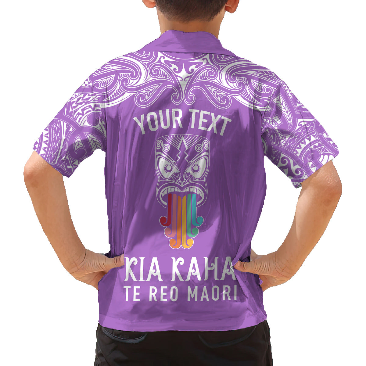 Personalised Kia Kaha Te Reo Maori Family Matching Summer Maxi Dress and Hawaiian Shirt Hei Tiki Mix Koru - Purple LT7 - Polynesian Pride