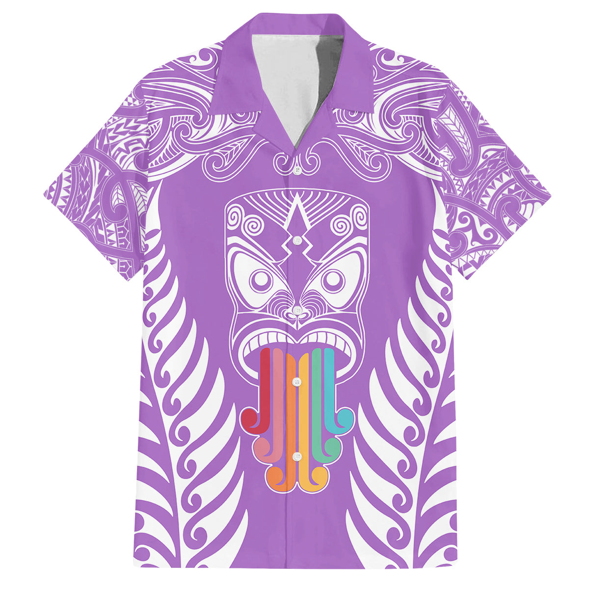 Personalised Kia Kaha Te Reo Maori Family Matching Summer Maxi Dress and Hawaiian Shirt Hei Tiki Mix Koru - Purple LT7 Dad's Shirt - Short Sleeve Purple - Polynesian Pride