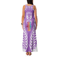 Personalised Kia Kaha Te Reo Maori Family Matching Tank Maxi Dress and Hawaiian Shirt Hei Tiki Mix Koru - Purple LT7 - Polynesian Pride