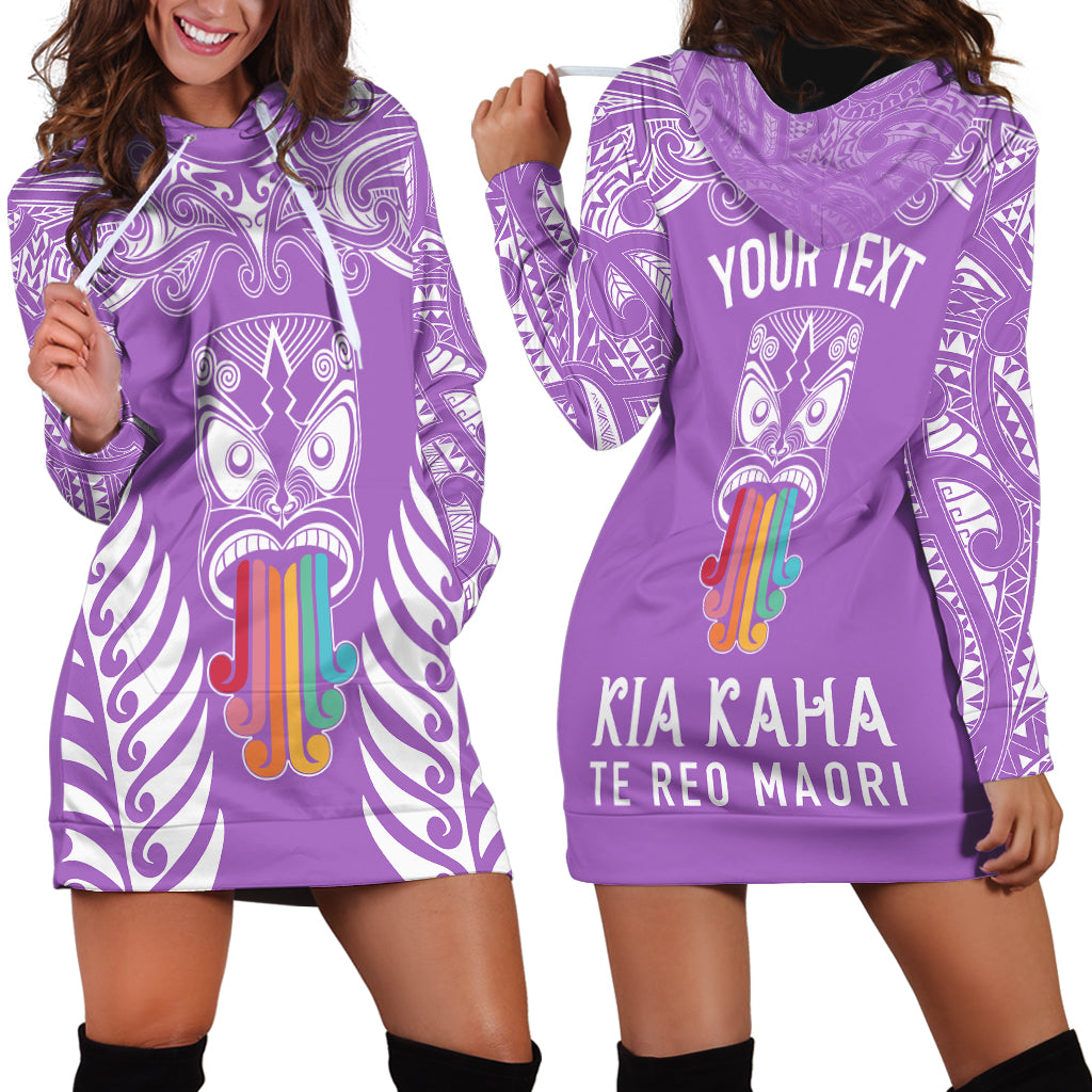 Personalised Kia Kaha Te Reo Maori Hoodie Dress Hei Tiki Mix Koru - Purple LT7 - Polynesian Pride