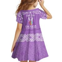 Personalised Kia Kaha Te Reo Maori Kid Short Sleeve Dress Hei Tiki Mix Koru - Purple LT7 - Polynesian Pride
