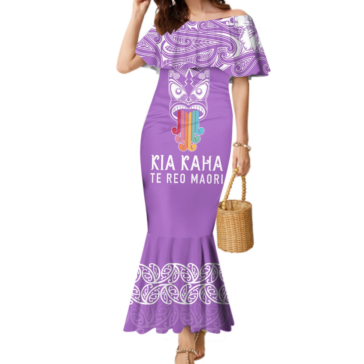 Personalised Kia Kaha Te Reo Maori Mermaid Dress Hei Tiki Mix Koru - Purple LT7 Women Purple - Polynesian Pride