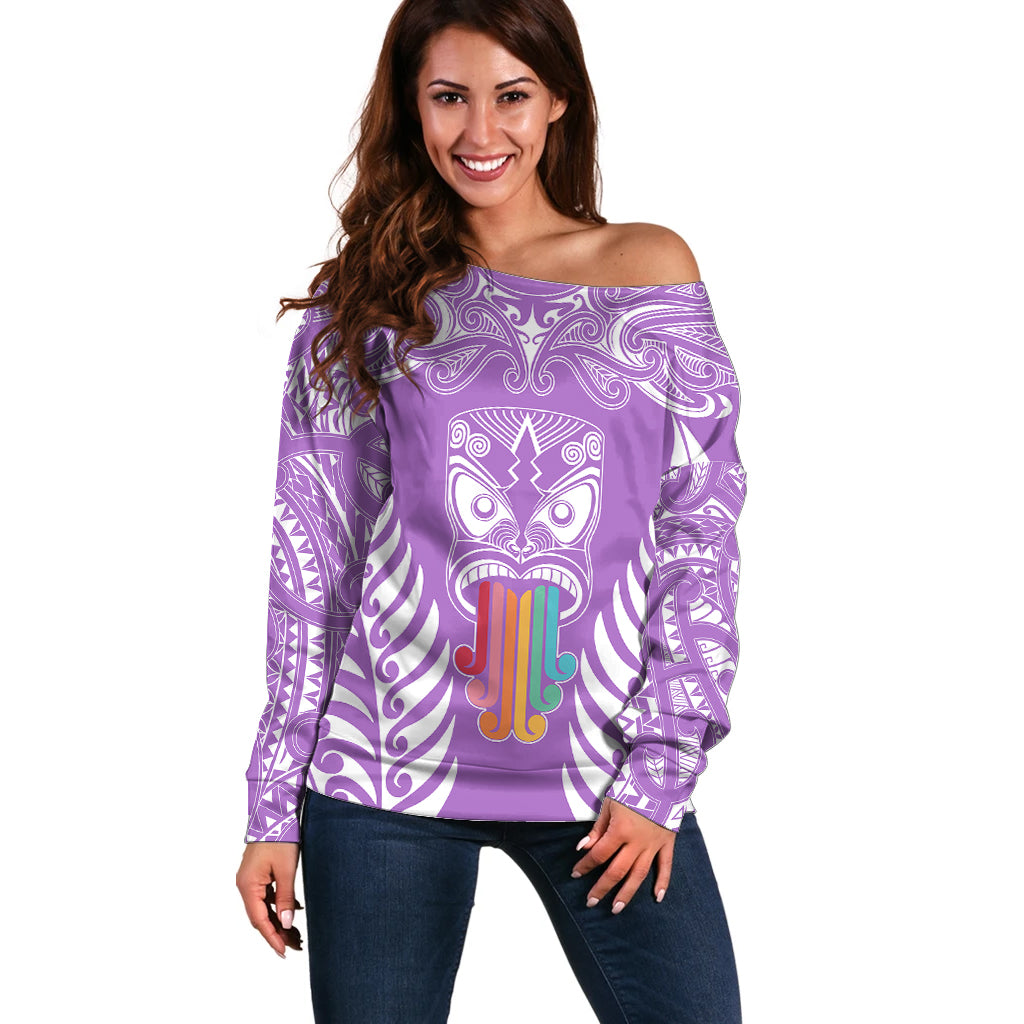 personalised-kia-kaha-te-reo-maori-off-shoulder-sweater-hei-tiki-mix-koru-purple