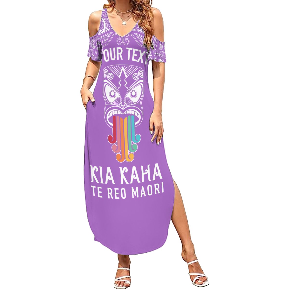 Personalised Kia Kaha Te Reo Maori Summer Maxi Dress Hei Tiki Mix Koru - Purple LT7 Women Purple - Polynesian Pride
