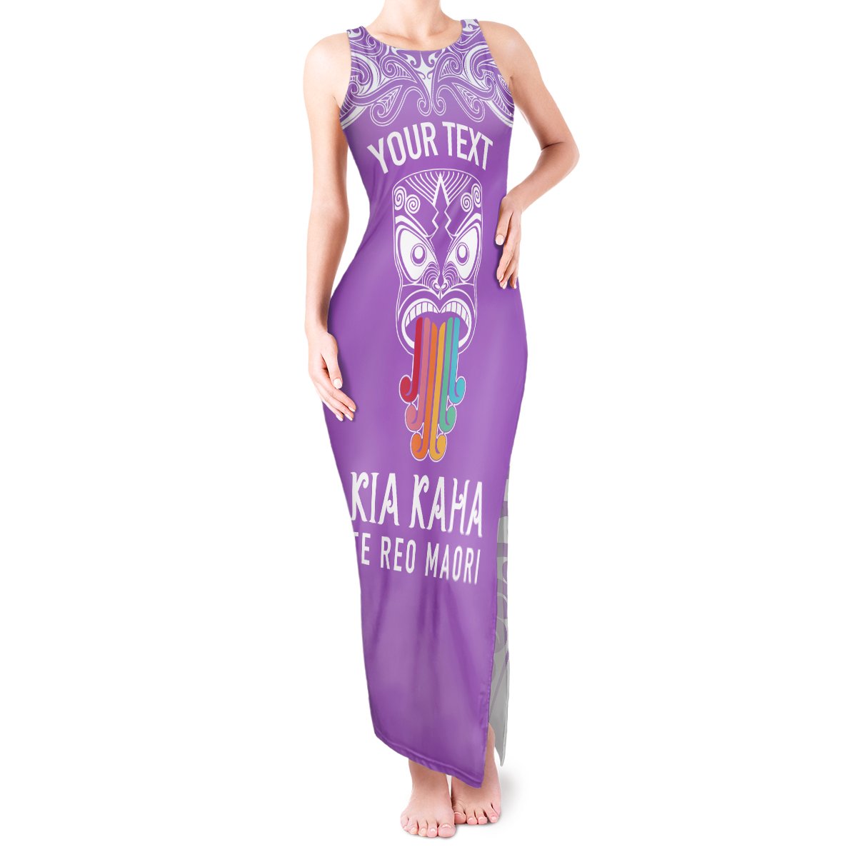 Personalised Kia Kaha Te Reo Maori Tank Maxi Dress Hei Tiki Mix Koru - Purple LT7 Women Purple - Polynesian Pride