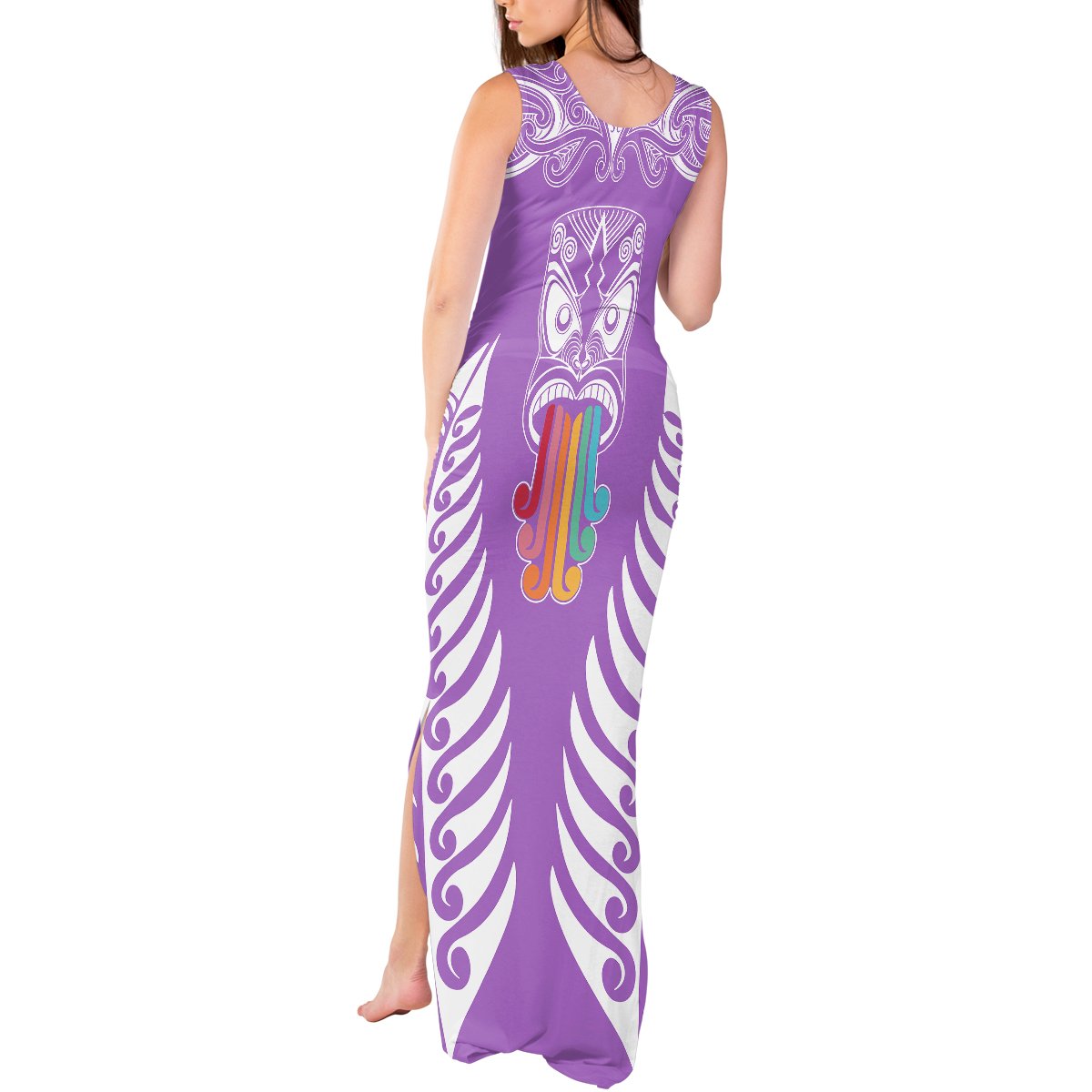 Personalised Kia Kaha Te Reo Maori Tank Maxi Dress Hei Tiki Mix Koru - Purple LT7 - Polynesian Pride