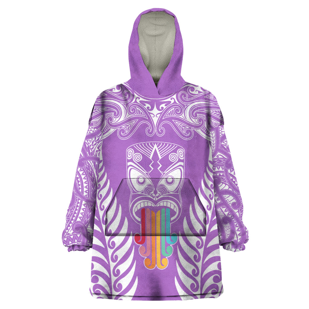 Personalised Kia Kaha Te Reo Maori Wearable Blanket Hoodie Hei Tiki Mix Koru - Purple LT7 One Size Purple - Polynesian Pride