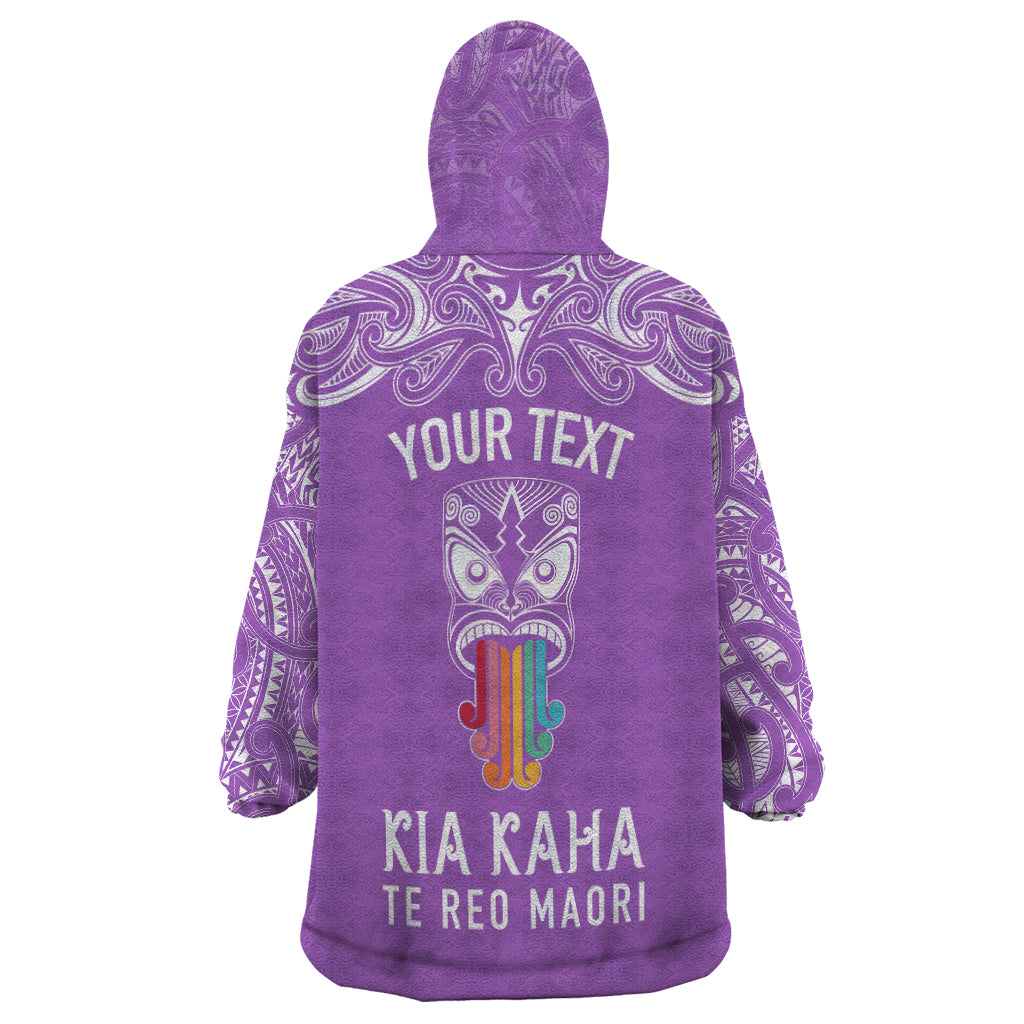 Personalised Kia Kaha Te Reo Maori Wearable Blanket Hoodie Hei Tiki Mix Koru - Purple LT7 - Polynesian Pride