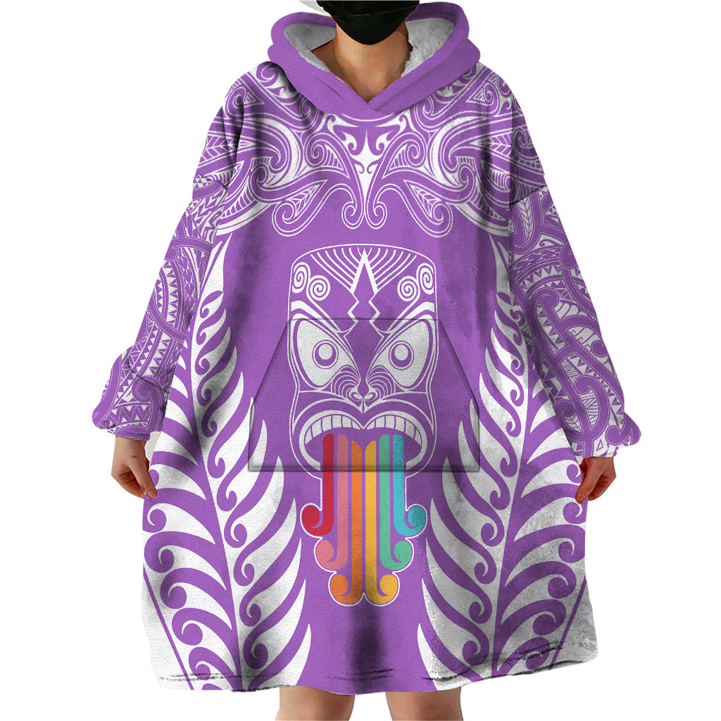 Personalised Kia Kaha Te Reo Maori Wearable Blanket Hoodie Hei Tiki Mix Koru - Purple LT7 - Polynesian Pride