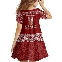 Personalised Kia Kaha Te Reo Maori Family Matching Long Sleeve Bodycon Dress and Hawaiian Shirt Hei Tiki Mix Koru - Red LT7 - Polynesian Pride