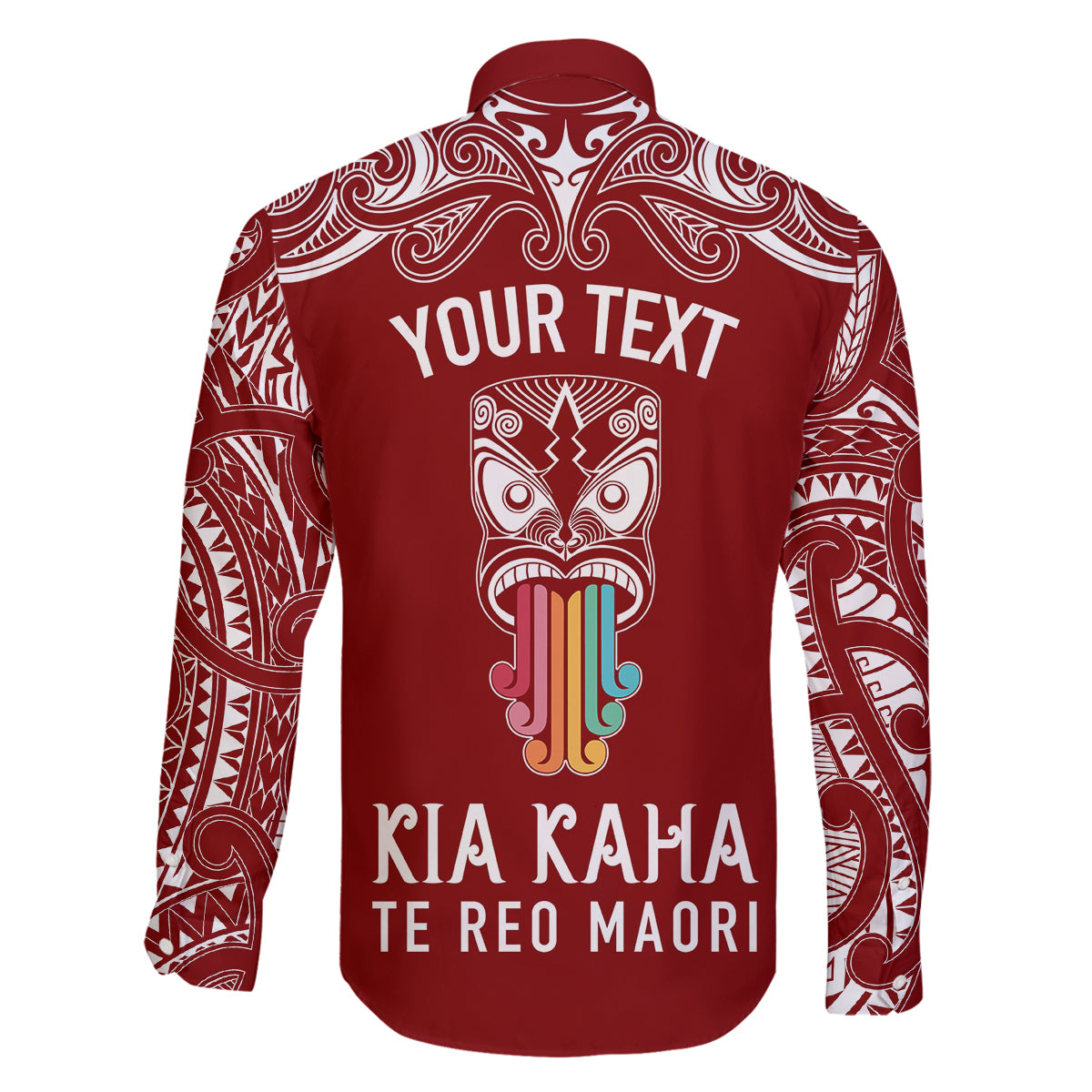 Personalised Kia Kaha Te Reo Maori Family Matching Long Sleeve Bodycon Dress and Hawaiian Shirt Hei Tiki Mix Koru - Red LT7 - Polynesian Pride