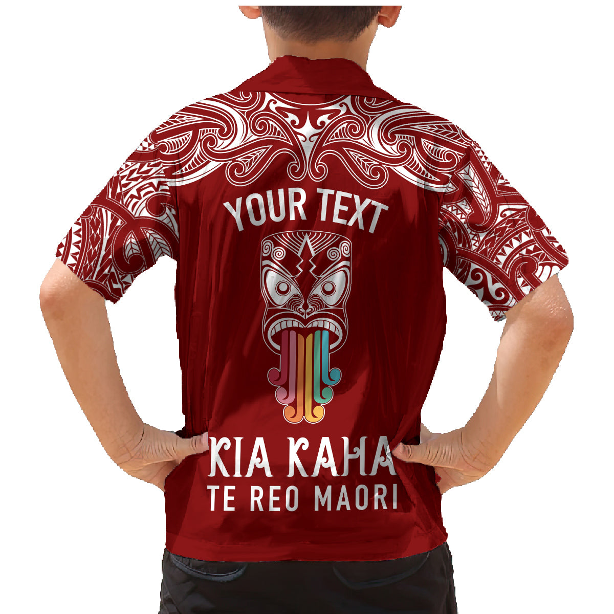 Personalised Kia Kaha Te Reo Maori Family Matching Mermaid Dress and Hawaiian Shirt Hei Tiki Mix Koru - Red LT7 - Polynesian Pride