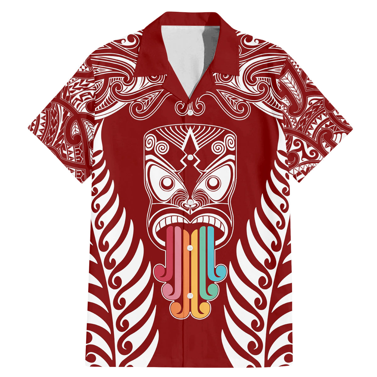Personalised Kia Kaha Te Reo Maori Family Matching Mermaid Dress and Hawaiian Shirt Hei Tiki Mix Koru - Red LT7 Dad's Shirt - Short Sleeve Red - Polynesian Pride
