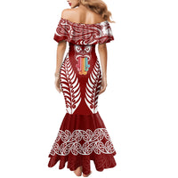 Personalised Kia Kaha Te Reo Maori Family Matching Mermaid Dress and Hawaiian Shirt Hei Tiki Mix Koru - Red LT7 - Polynesian Pride
