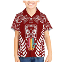 Personalised Kia Kaha Te Reo Maori Family Matching Mermaid Dress and Hawaiian Shirt Hei Tiki Mix Koru - Red LT7 Son's Shirt Red - Polynesian Pride