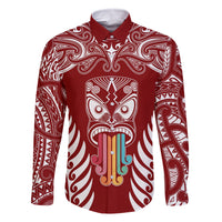 Personalised Kia Kaha Te Reo Maori Family Matching Off Shoulder Maxi Dress and Hawaiian Shirt Hei Tiki Mix Koru - Red LT7 Dad's Shirt - Short Sleeve Red - Polynesian Pride