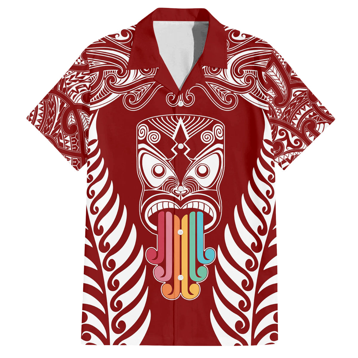 Personalised Kia Kaha Te Reo Maori Family Matching Off Shoulder Short Dress and Hawaiian Shirt Hei Tiki Mix Koru - Red LT7 Dad's Shirt - Short Sleeve Red - Polynesian Pride