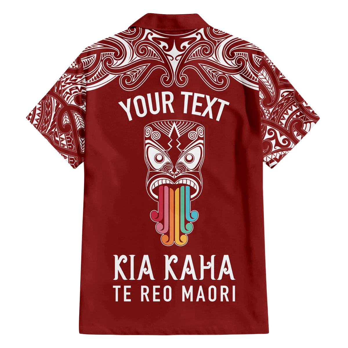 Personalised Kia Kaha Te Reo Maori Family Matching Off Shoulder Short Dress and Hawaiian Shirt Hei Tiki Mix Koru - Red LT7 - Polynesian Pride