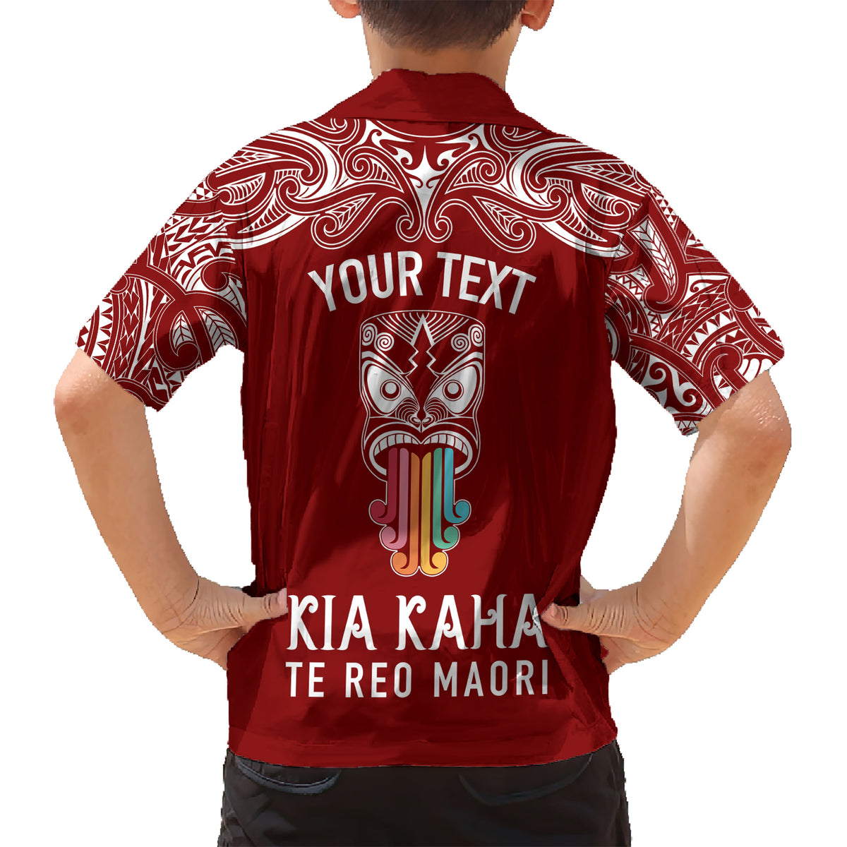 Personalised Kia Kaha Te Reo Maori Family Matching Short Sleeve Bodycon Dress and Hawaiian Shirt Hei Tiki Mix Koru - Red LT7 - Polynesian Pride