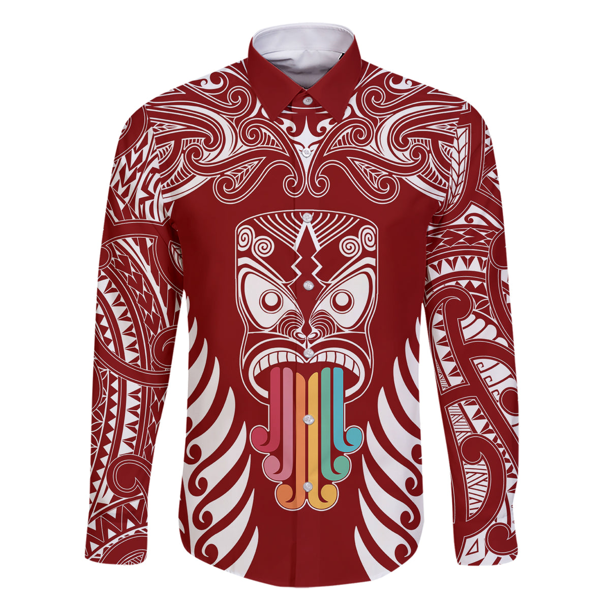Personalised Kia Kaha Te Reo Maori Family Matching Short Sleeve Bodycon Dress and Hawaiian Shirt Hei Tiki Mix Koru - Red LT7 Dad's Shirt - Long Sleeve Red - Polynesian Pride