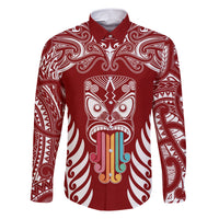 Personalised Kia Kaha Te Reo Maori Family Matching Short Sleeve Bodycon Dress and Hawaiian Shirt Hei Tiki Mix Koru - Red LT7 Dad's Shirt - Long Sleeve Red - Polynesian Pride