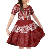 Personalised Kia Kaha Te Reo Maori Family Matching Summer Maxi Dress and Hawaiian Shirt Hei Tiki Mix Koru - Red LT7 Daughter's Dress Red - Polynesian Pride
