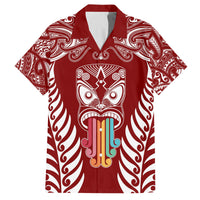 Personalised Kia Kaha Te Reo Maori Family Matching Tank Maxi Dress and Hawaiian Shirt Hei Tiki Mix Koru - Red LT7 Dad's Shirt - Short Sleeve Red - Polynesian Pride