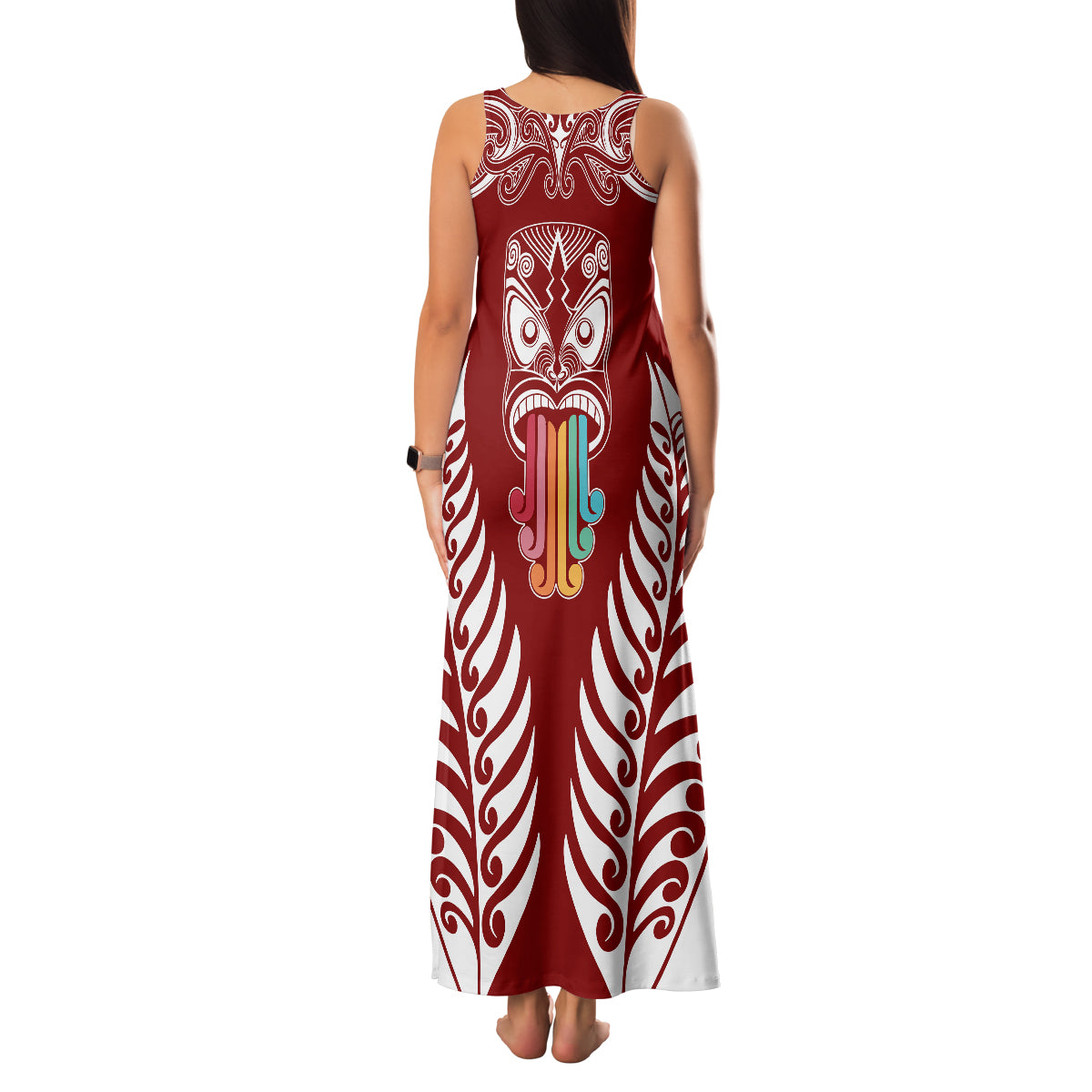 Personalised Kia Kaha Te Reo Maori Family Matching Tank Maxi Dress and Hawaiian Shirt Hei Tiki Mix Koru - Red LT7 - Polynesian Pride