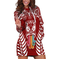 Personalised Kia Kaha Te Reo Maori Hoodie Dress Hei Tiki Mix Koru - Red LT7 Red - Polynesian Pride