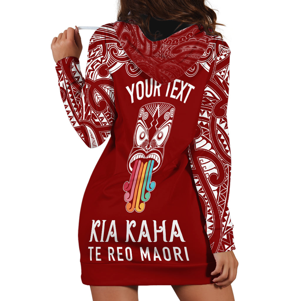 Personalised Kia Kaha Te Reo Maori Hoodie Dress Hei Tiki Mix Koru - Red LT7 - Polynesian Pride