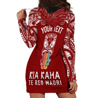 Personalised Kia Kaha Te Reo Maori Hoodie Dress Hei Tiki Mix Koru - Red LT7 - Polynesian Pride