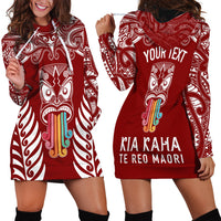 Personalised Kia Kaha Te Reo Maori Hoodie Dress Hei Tiki Mix Koru - Red LT7 - Polynesian Pride