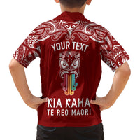 personalised-kia-kaha-te-reo-maori-kid-hawaiian-shirt-hei-tiki-mix-koru-red