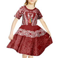 Personalised Kia Kaha Te Reo Maori Kid Short Sleeve Dress Hei Tiki Mix Koru - Red LT7 - Polynesian Pride