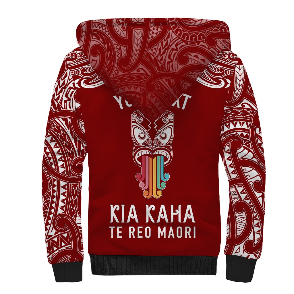 Personalised Kia Kaha Te Reo Maori Sherpa Hoodie Hei Tiki Mix Koru - Red LT7 - Polynesian Pride