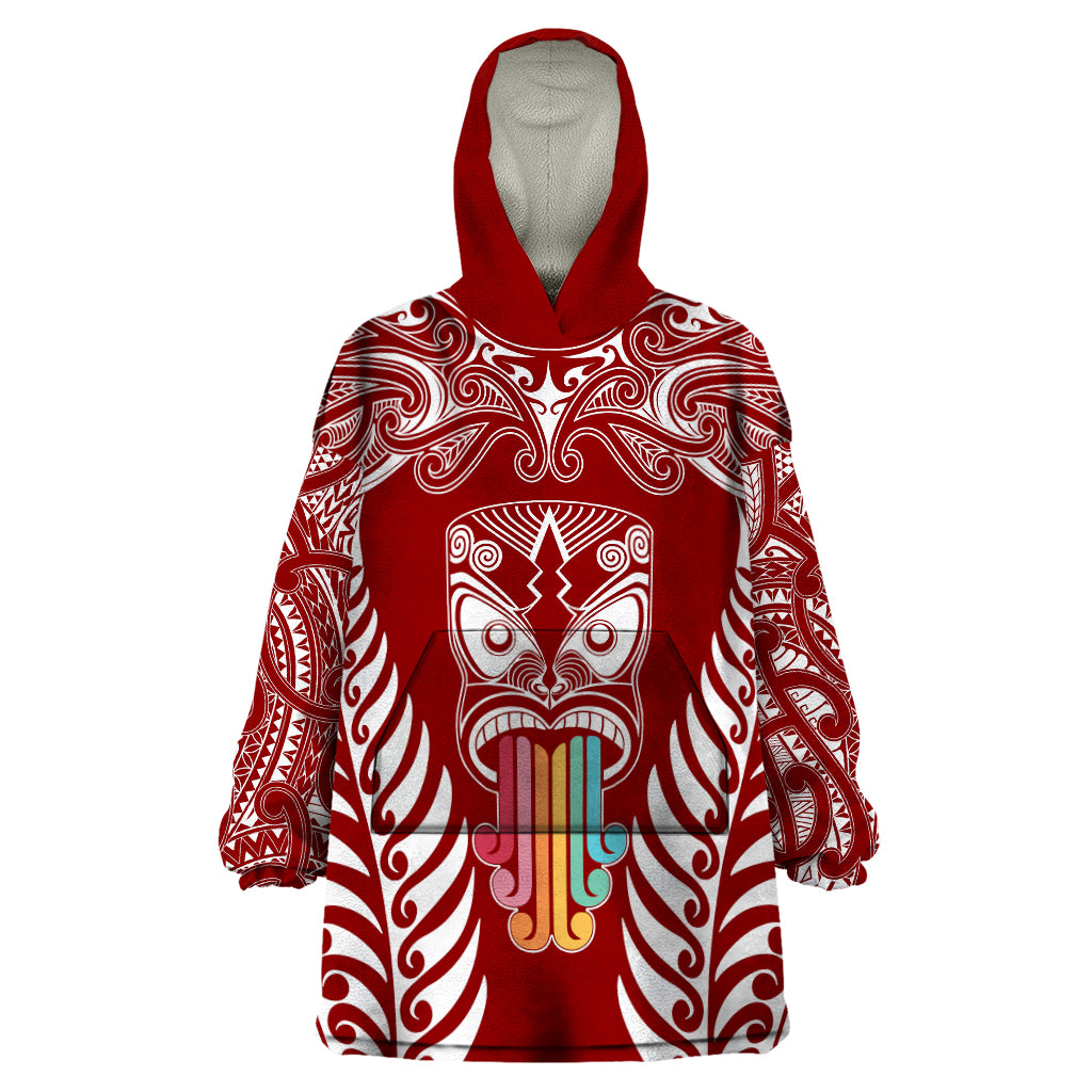 Personalised Kia Kaha Te Reo Maori Wearable Blanket Hoodie Hei Tiki Mix Koru - Red LT7 One Size Red - Polynesian Pride