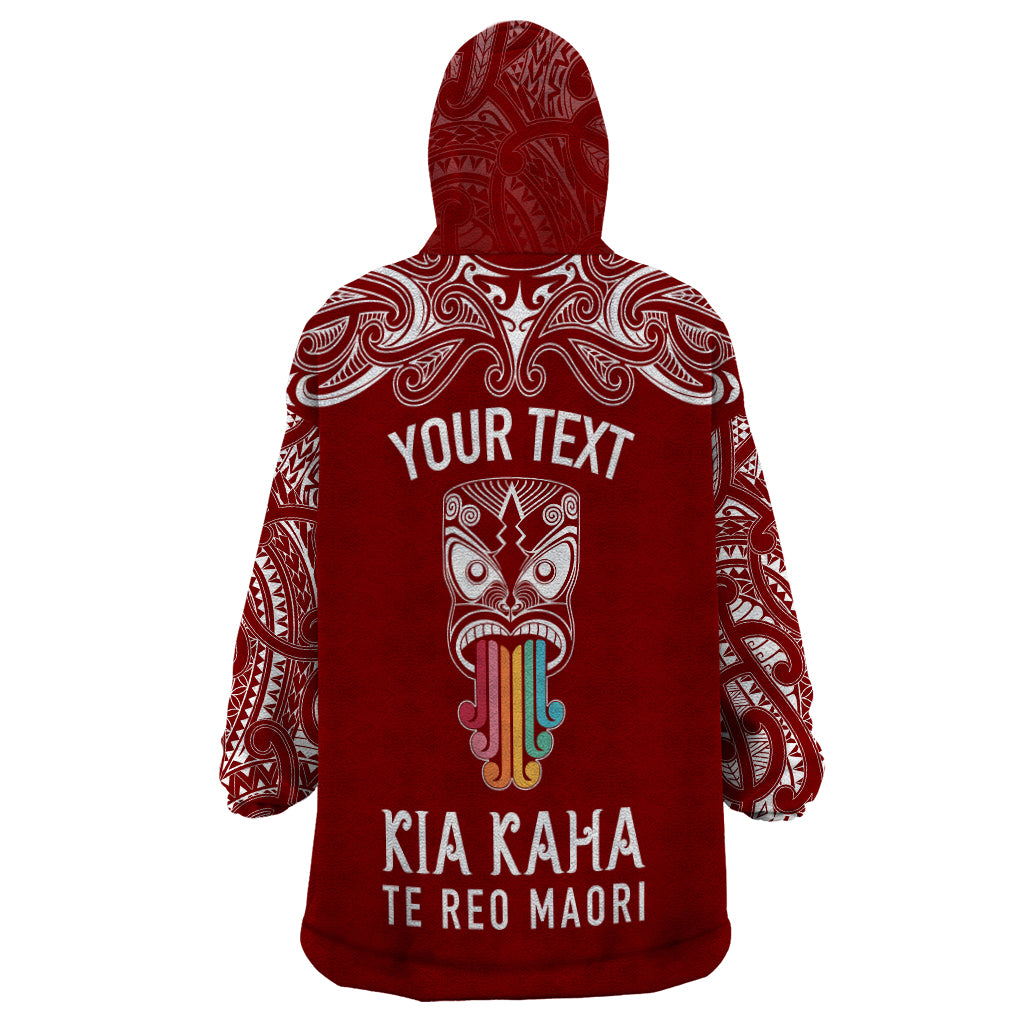 Personalised Kia Kaha Te Reo Maori Wearable Blanket Hoodie Hei Tiki Mix Koru - Red LT7 - Polynesian Pride