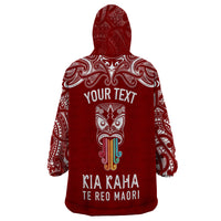 Personalised Kia Kaha Te Reo Maori Wearable Blanket Hoodie Hei Tiki Mix Koru - Red LT7 - Polynesian Pride