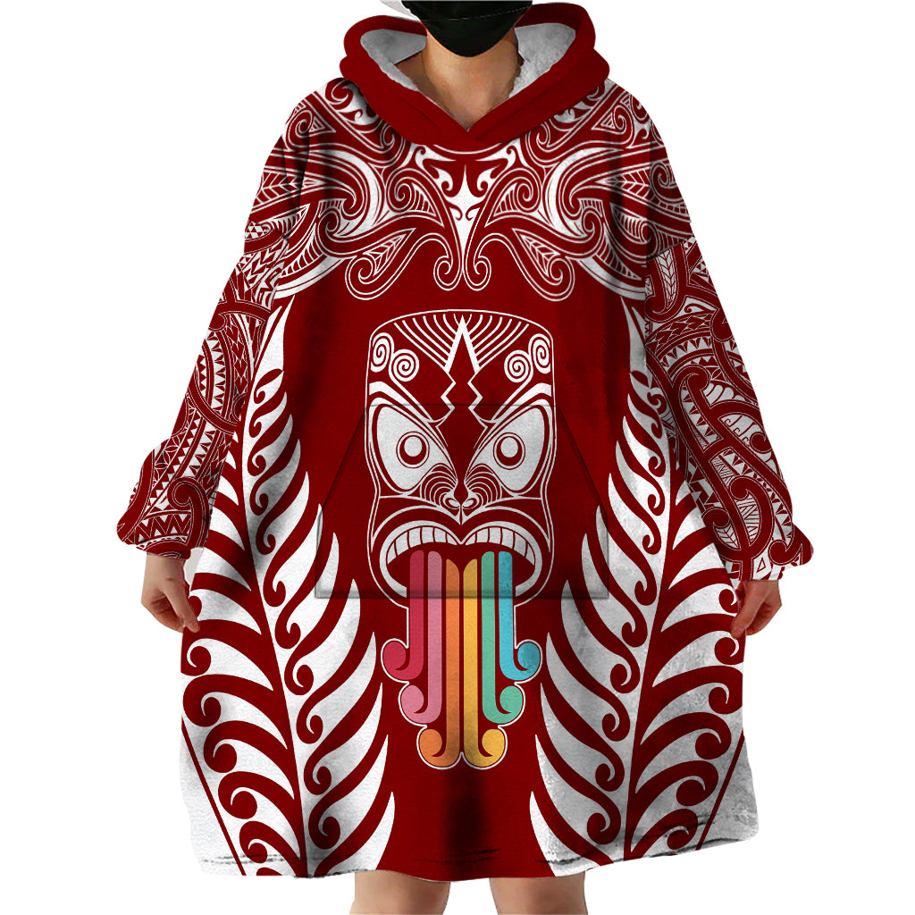Personalised Kia Kaha Te Reo Maori Wearable Blanket Hoodie Hei Tiki Mix Koru - Red LT7 - Polynesian Pride
