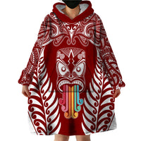 Personalised Kia Kaha Te Reo Maori Wearable Blanket Hoodie Hei Tiki Mix Koru - Red LT7 - Polynesian Pride