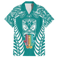 Personalised Kia Kaha Te Reo Maori Family Matching Long Sleeve Bodycon Dress and Hawaiian Shirt Hei Tiki Mix Koru - Teal LT7 Dad's Shirt - Short Sleeve Teal - Polynesian Pride