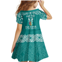 Personalised Kia Kaha Te Reo Maori Family Matching Mermaid Dress and Hawaiian Shirt Hei Tiki Mix Koru - Teal LT7 - Polynesian Pride