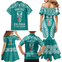 Personalised Kia Kaha Te Reo Maori Family Matching Mermaid Dress and Hawaiian Shirt Hei Tiki Mix Koru - Teal LT7 - Polynesian Pride