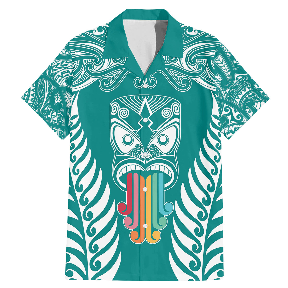 Personalised Kia Kaha Te Reo Maori Family Matching Mermaid Dress and Hawaiian Shirt Hei Tiki Mix Koru - Teal LT7 Dad's Shirt - Short Sleeve Teal - Polynesian Pride