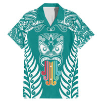 Personalised Kia Kaha Te Reo Maori Family Matching Mermaid Dress and Hawaiian Shirt Hei Tiki Mix Koru - Teal LT7 Dad's Shirt - Short Sleeve Teal - Polynesian Pride